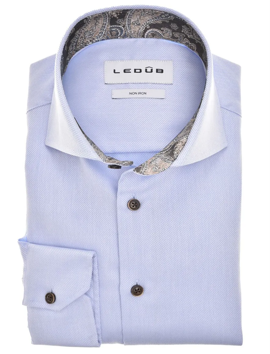 Ledub overhemd effen strijkvrij blauw