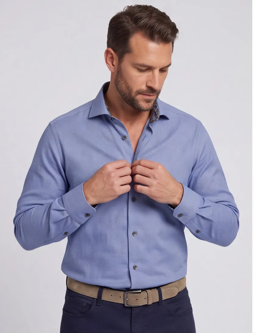 Ledub modern fit overhemd non iron blauw effen ml7