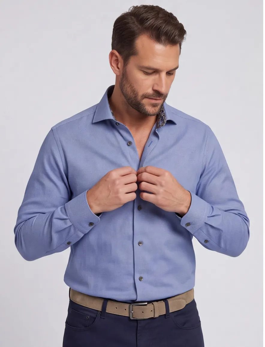 Ledub modern fit overhemd non iron blauw effen