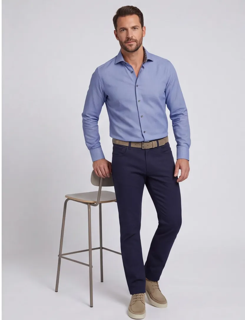 Ledub modern fit overhemd non iron blauw effen ml7