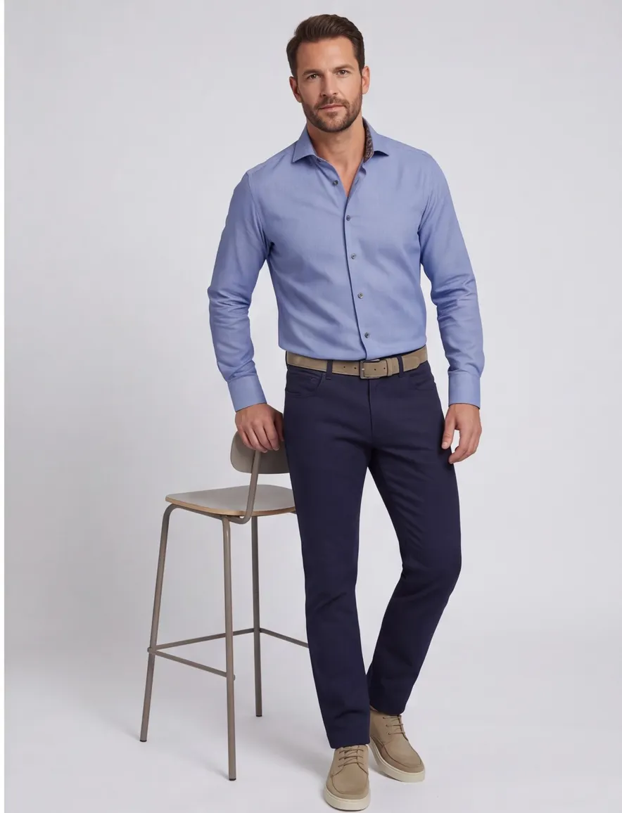 Ledub modern fit overhemd non iron blauw effen