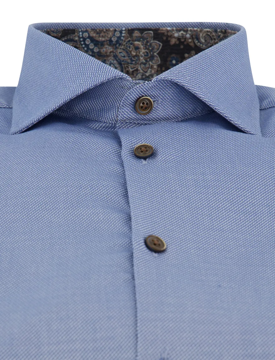 Ledub modern fit overhemd non iron blauw effen ml7 wide collar