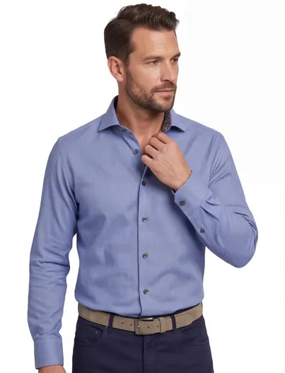 Ledub Ledub modern fit overhemd non iron blauw effen ml7 wide collar