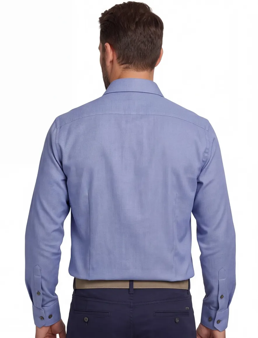 Ledub modern fit overhemd non iron blauw effen ml7 wide collar