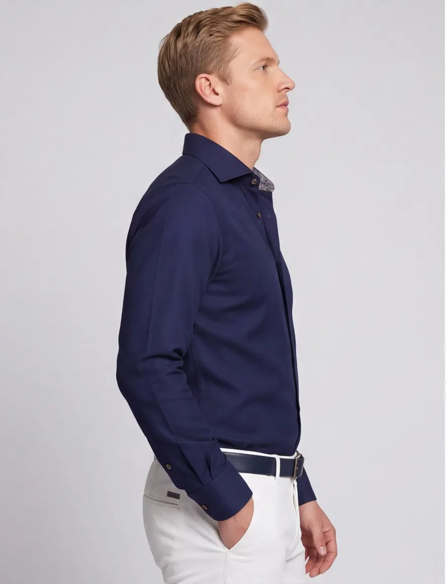 Ledub Overhemd Modern fit donkerblauw strijkvrij
