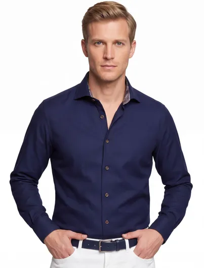 Ledub Ledub overhemd donkerblauw effen strijkvrij