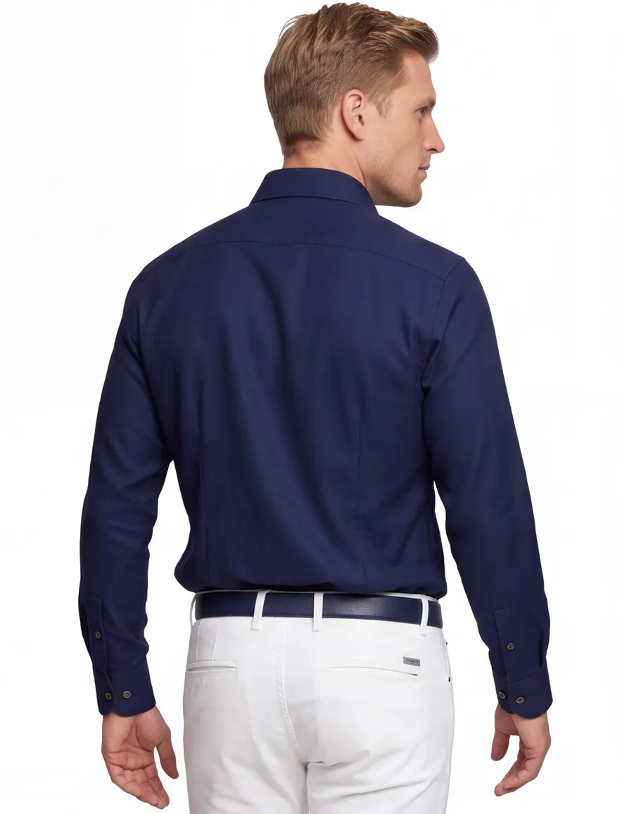 Ledub Overhemd Modern fit donkerblauw strijkvrij
