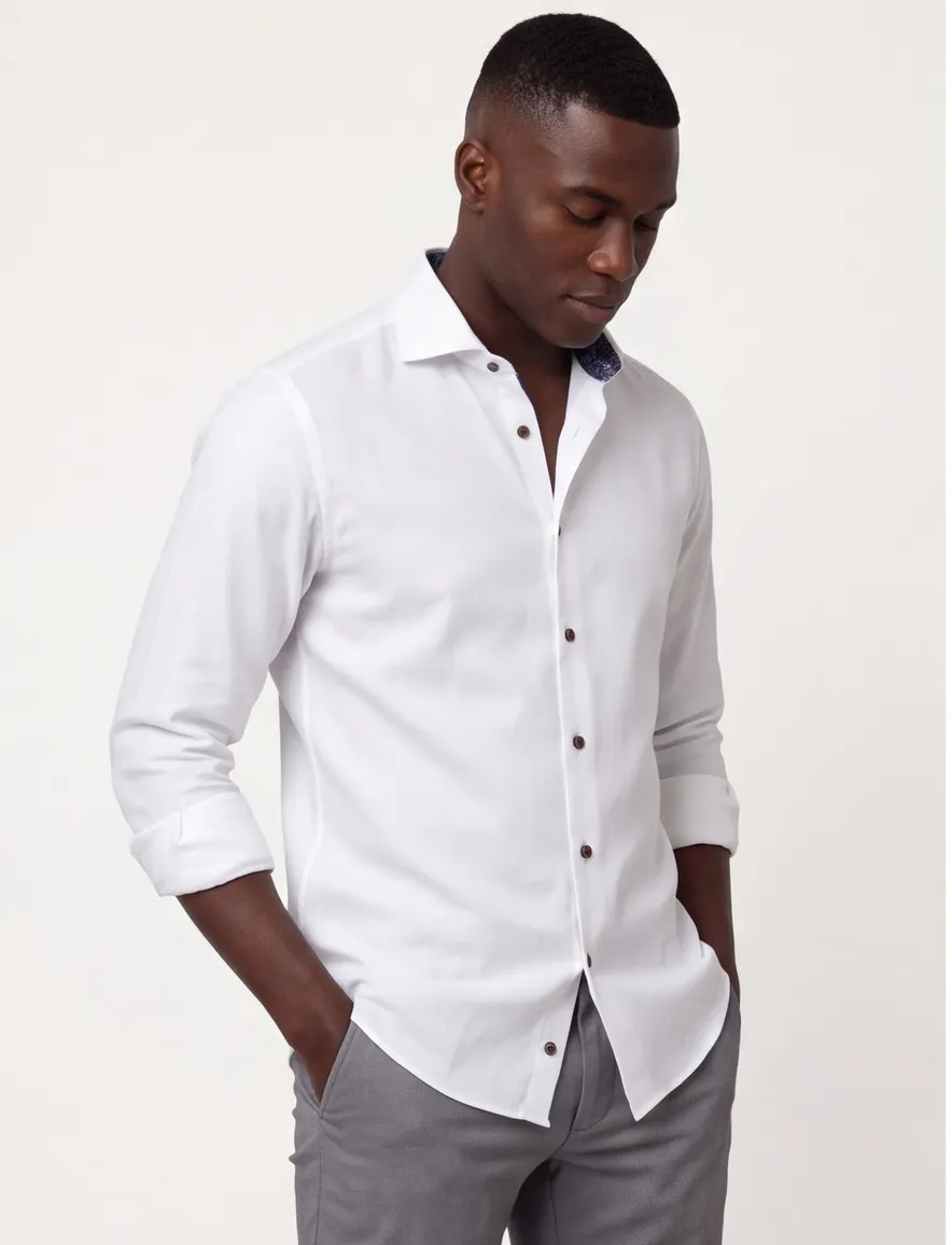 Ledub Overhemd Modern fit wit strijkvrij
