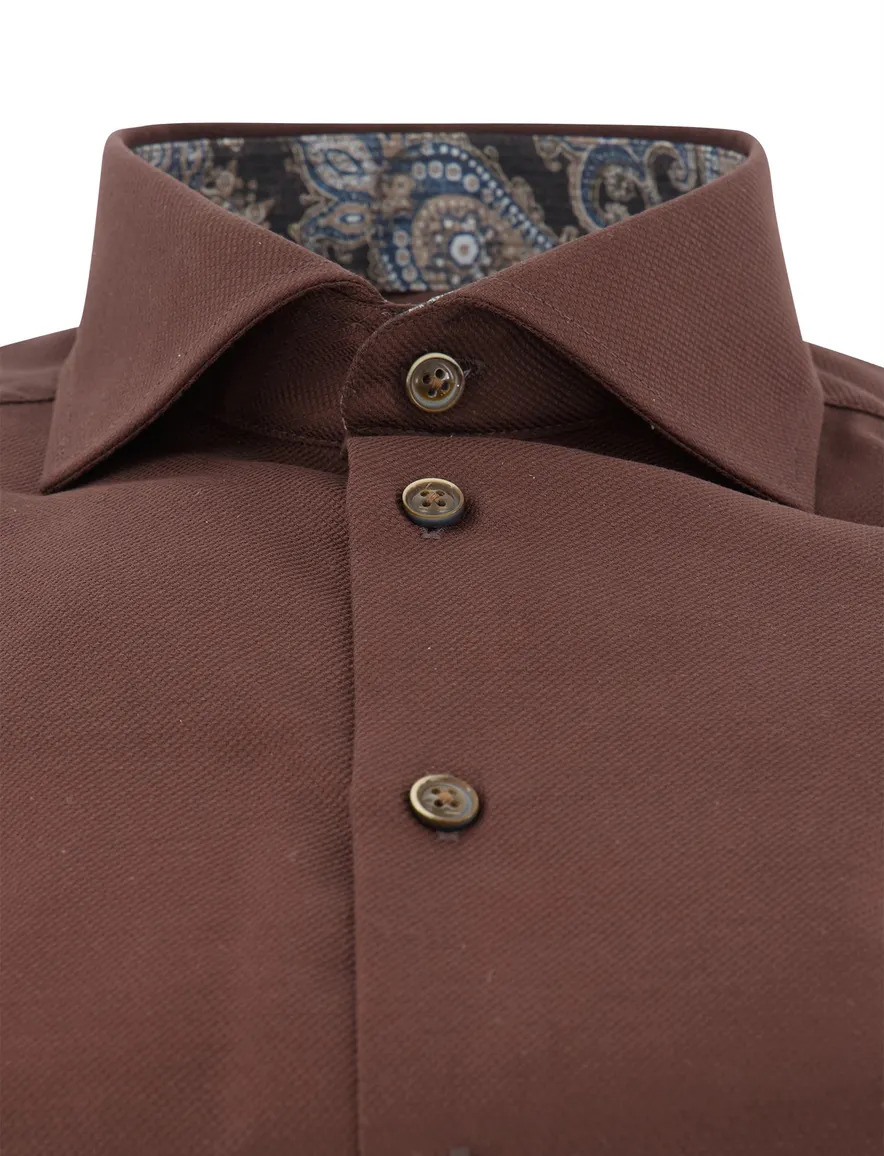 Ledub Overhemd Modern fit bruin strijkvrij