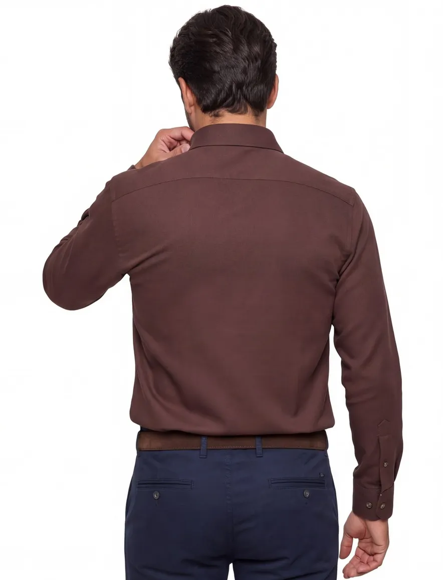 Ledub Overhemd Modern fit bruin strijkvrij