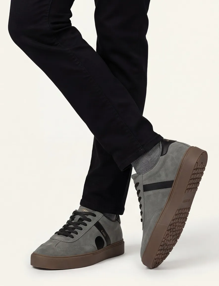 Blackstone sneakers grijs effen suede, leer en rubber