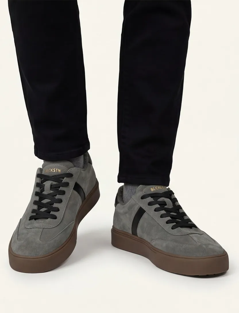lage sneakers Blackstone grijs suede, rubber en leer