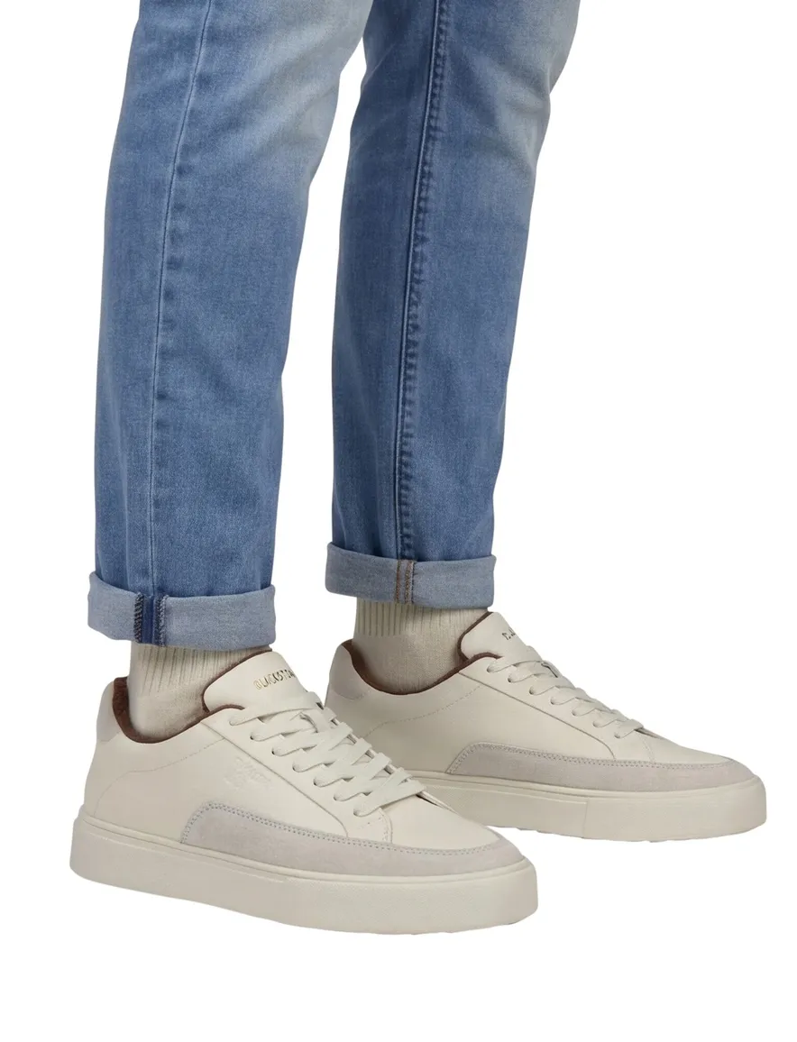 Blackstone sneakers creme effen leer en rubber laag