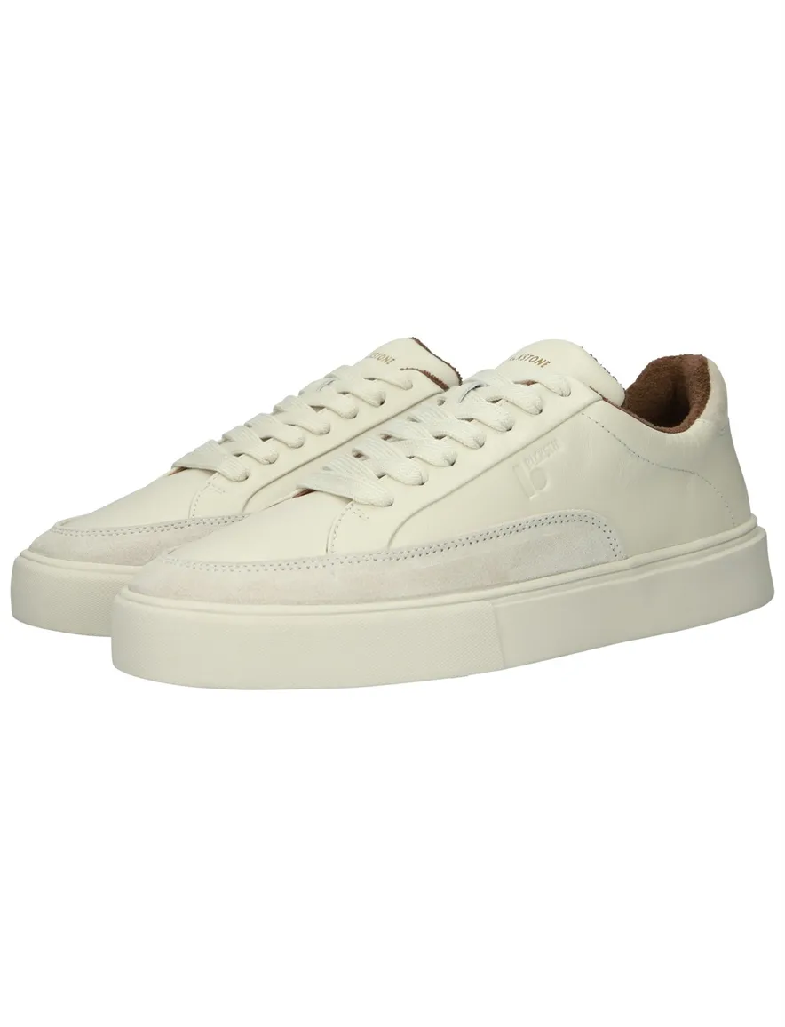 Blackstone sneakers creme effen leer en rubber laag