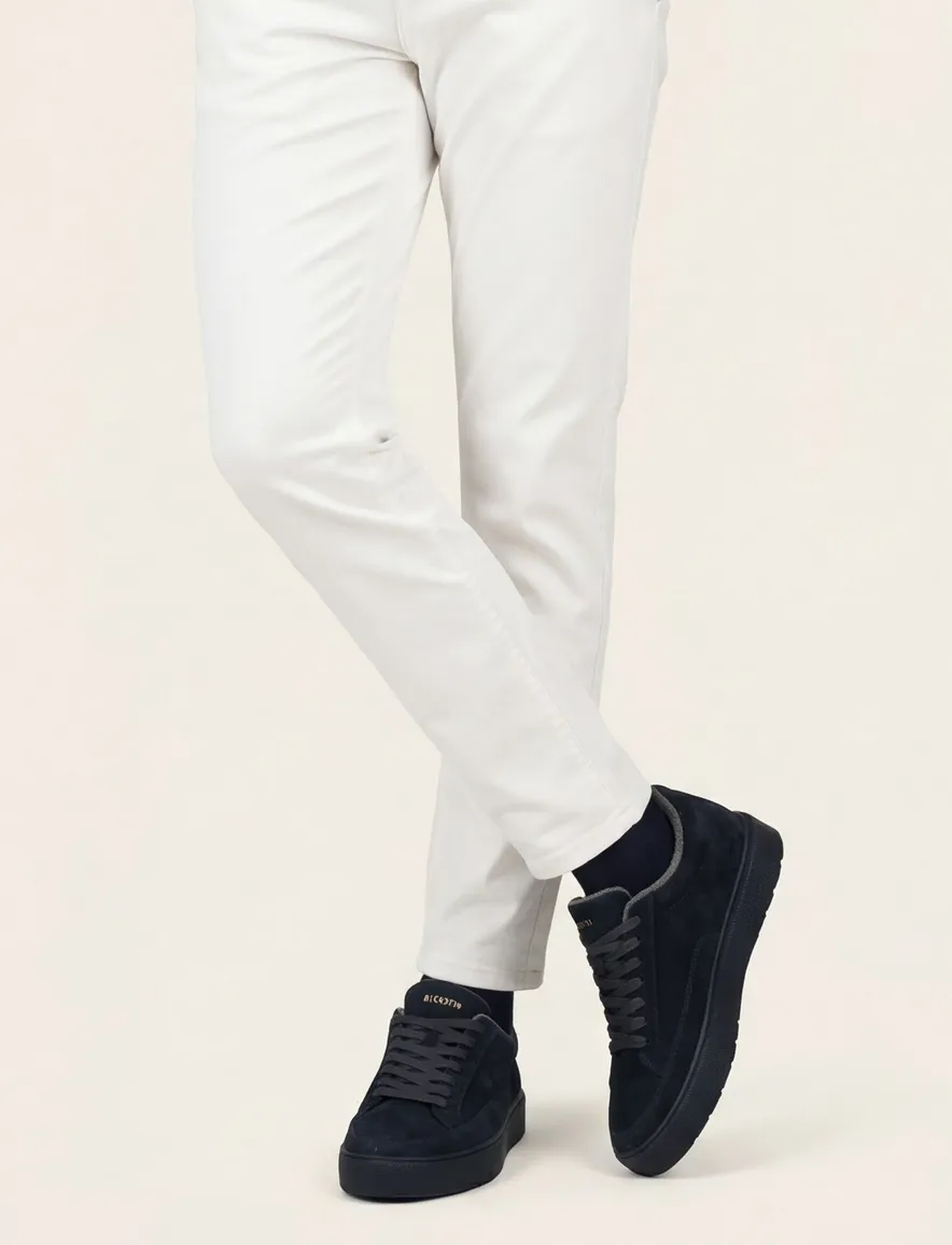 Blackstone lage sneakers donkerblauw navy suede en leer