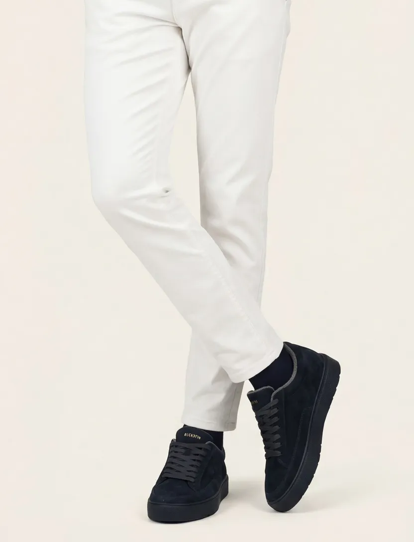 sneakers Blackstone donkerblauw effen suede, leer en rubber