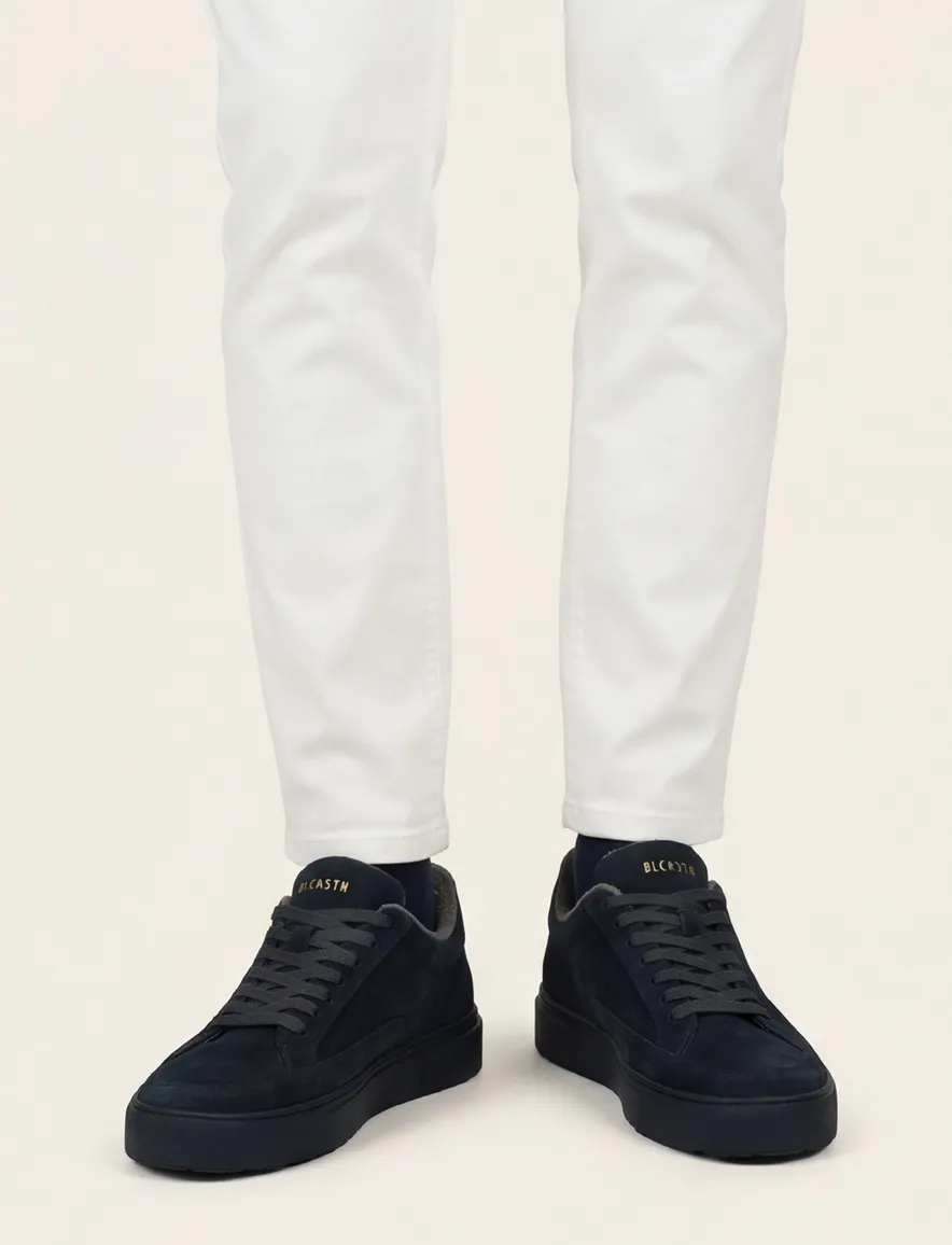 Blackstone lage sneakers donkerblauw navy suede en leer