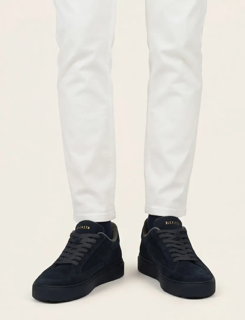 sneakers Blackstone donkerblauw effen suede, leer en rubber