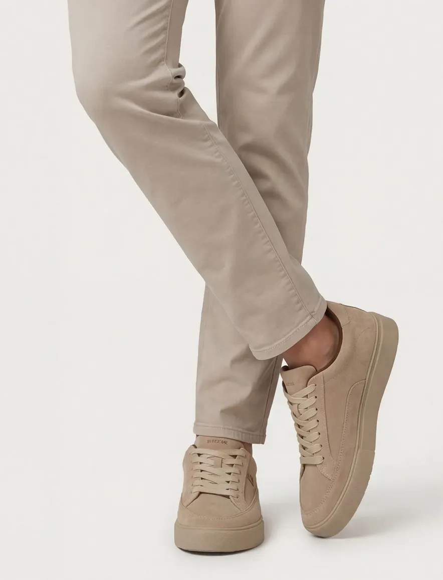 Blackstone lage sneakers beige effen rubber, leer en suede