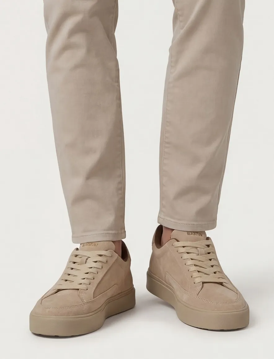 Blackstone lage sneakers beige effen rubber, leer en suede