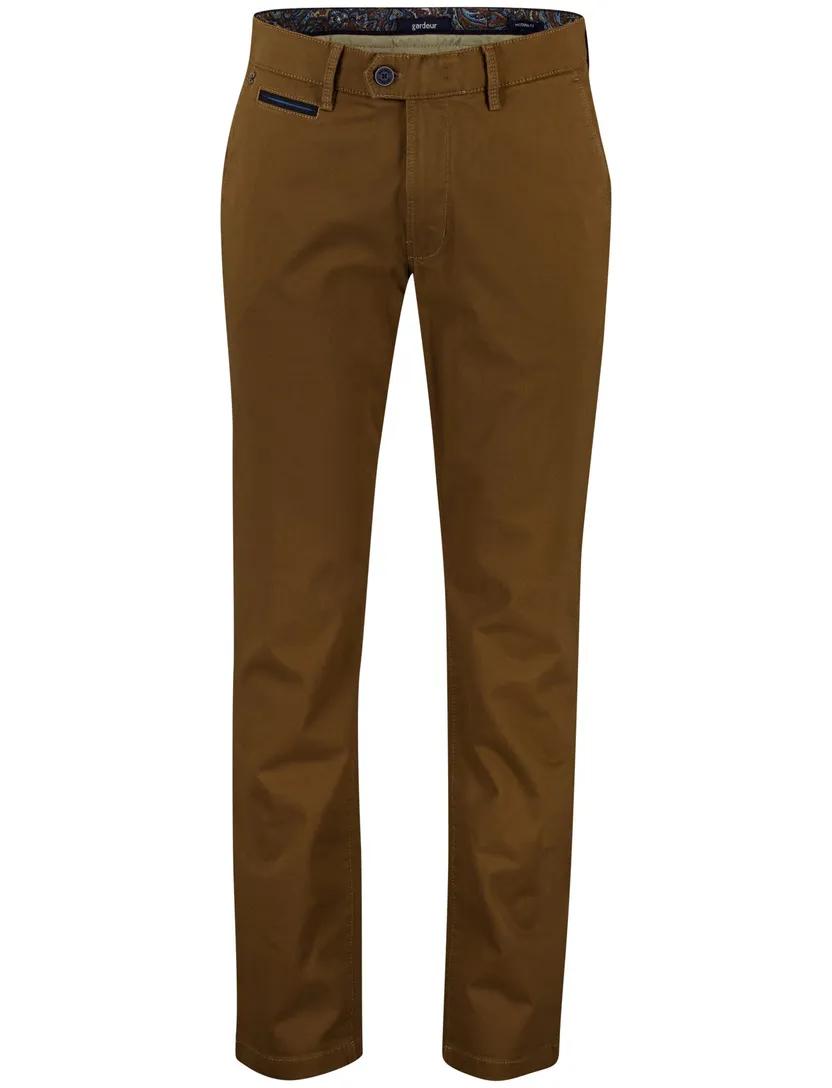 katoenen Gardeur normale fit benny pantalon bruin effen