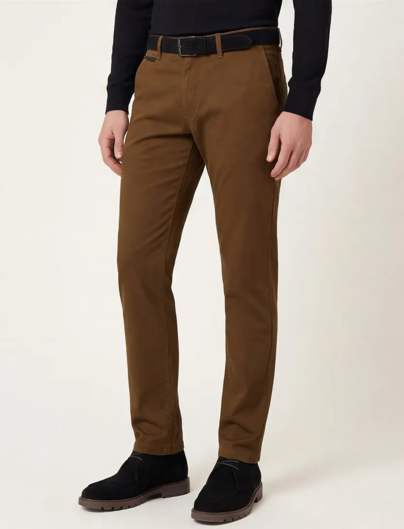 katoenen Gardeur normale fit benny pantalon bruin effen