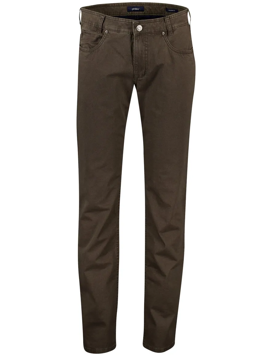 Gardeur normale fit bill pantalon bruin geprint katoen