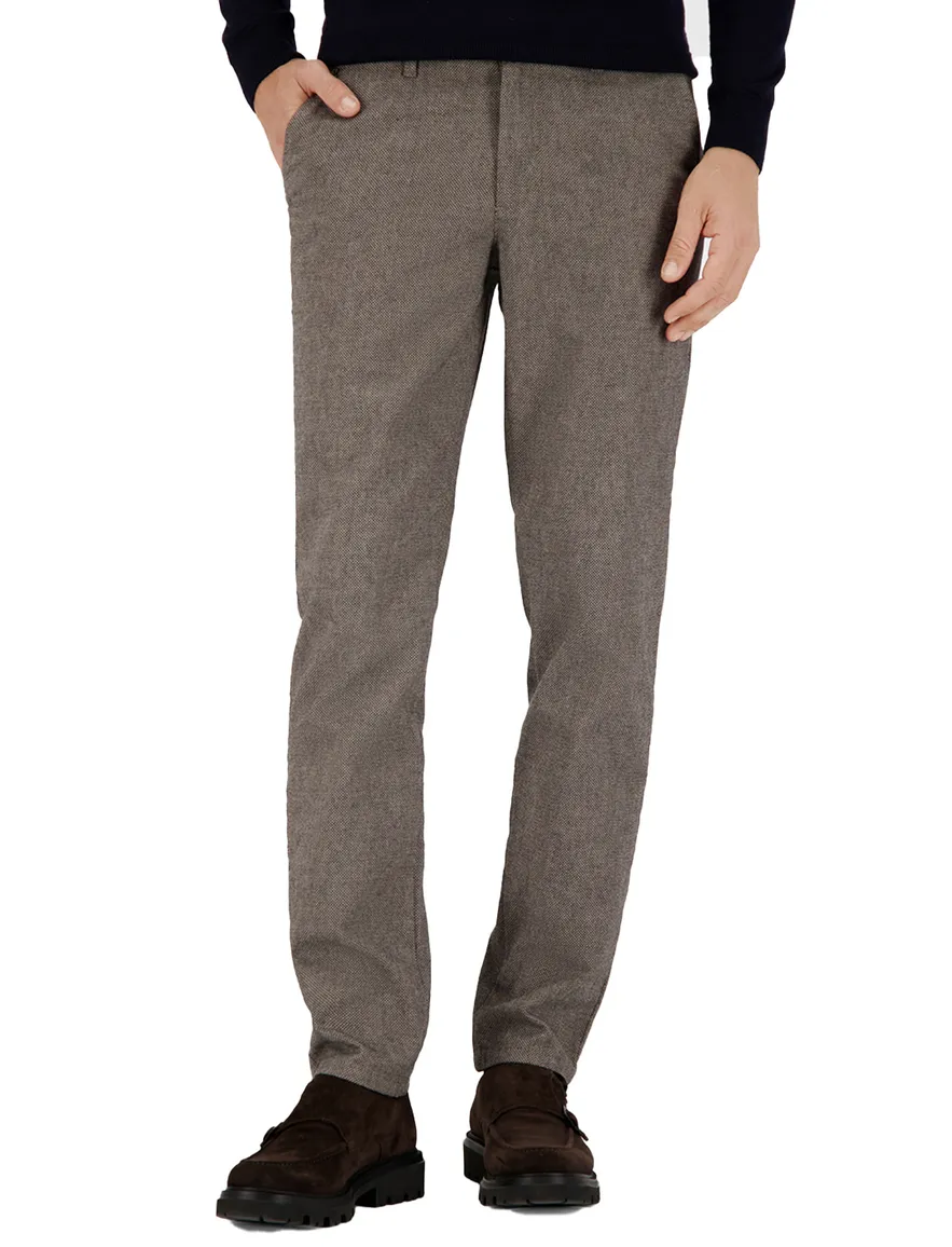 Gardeur pantalon bruin modern fit katoen gemeleerd
