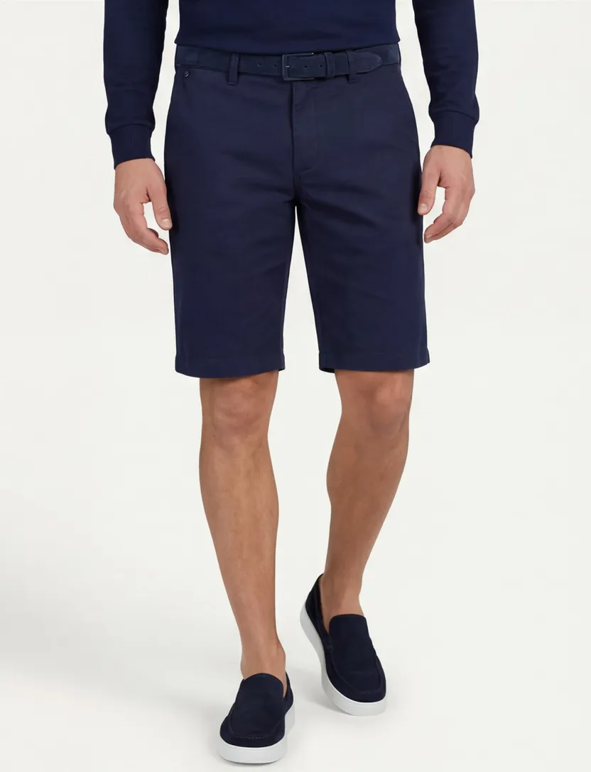 Gardeur Pantalon kort donkerblauw katoen effen