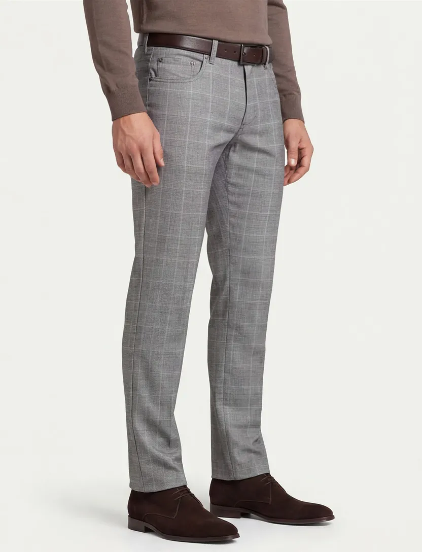 Gardeur katoenen pantalon grijs geruit