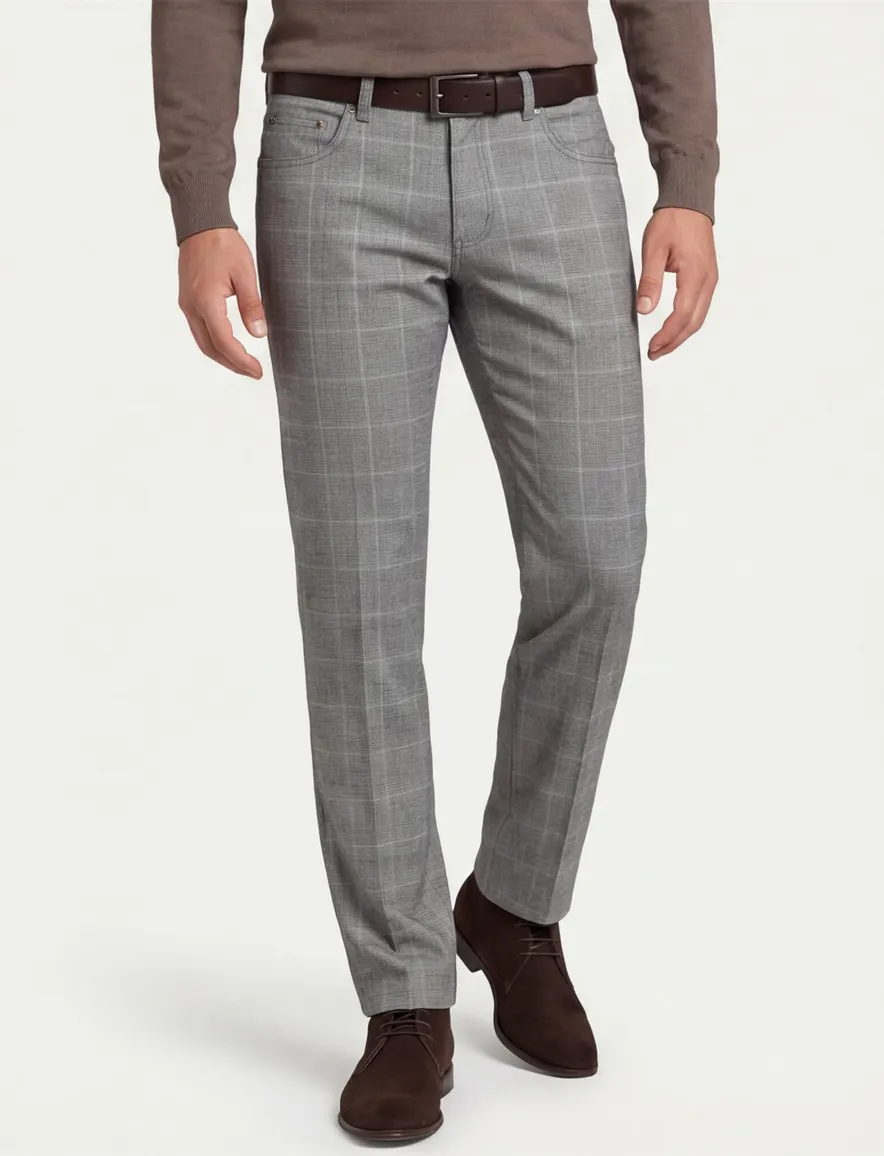 Gardeur grijs pantalon katoen geruit