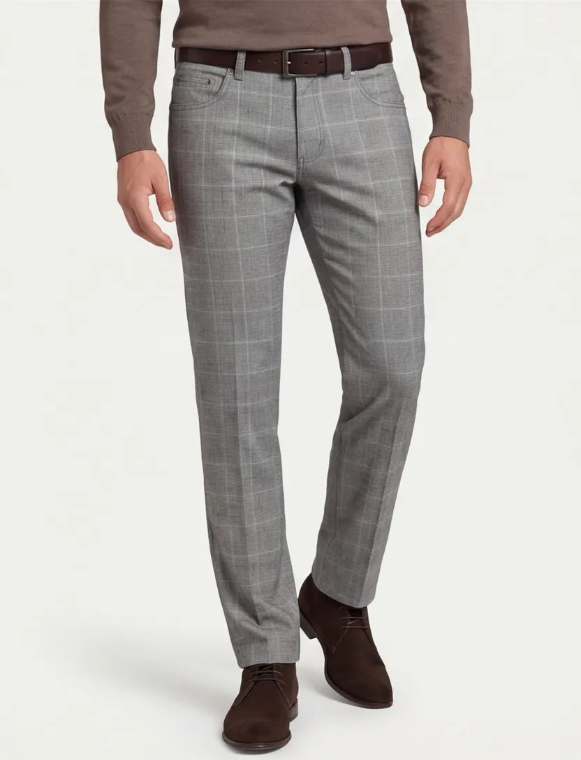 Gardeur katoenen pantalon grijs geruit