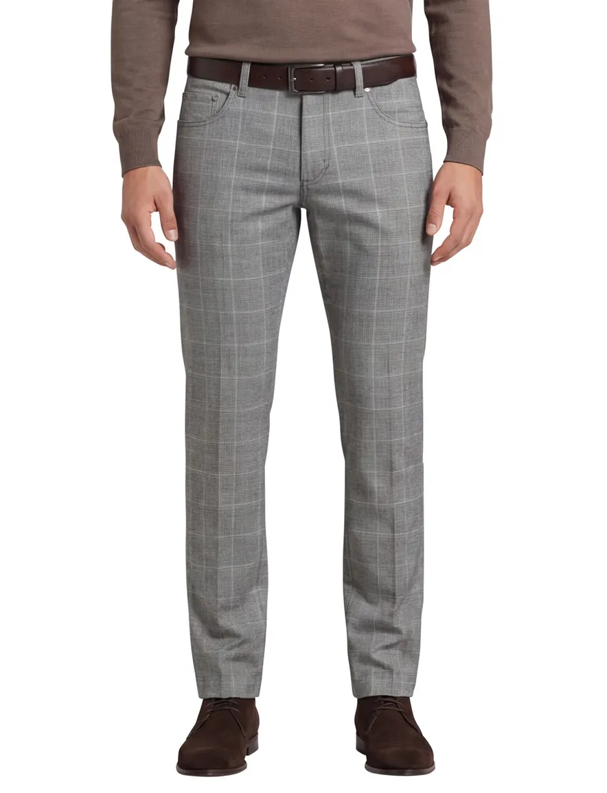 Gardeur grijs pantalon katoen geruit