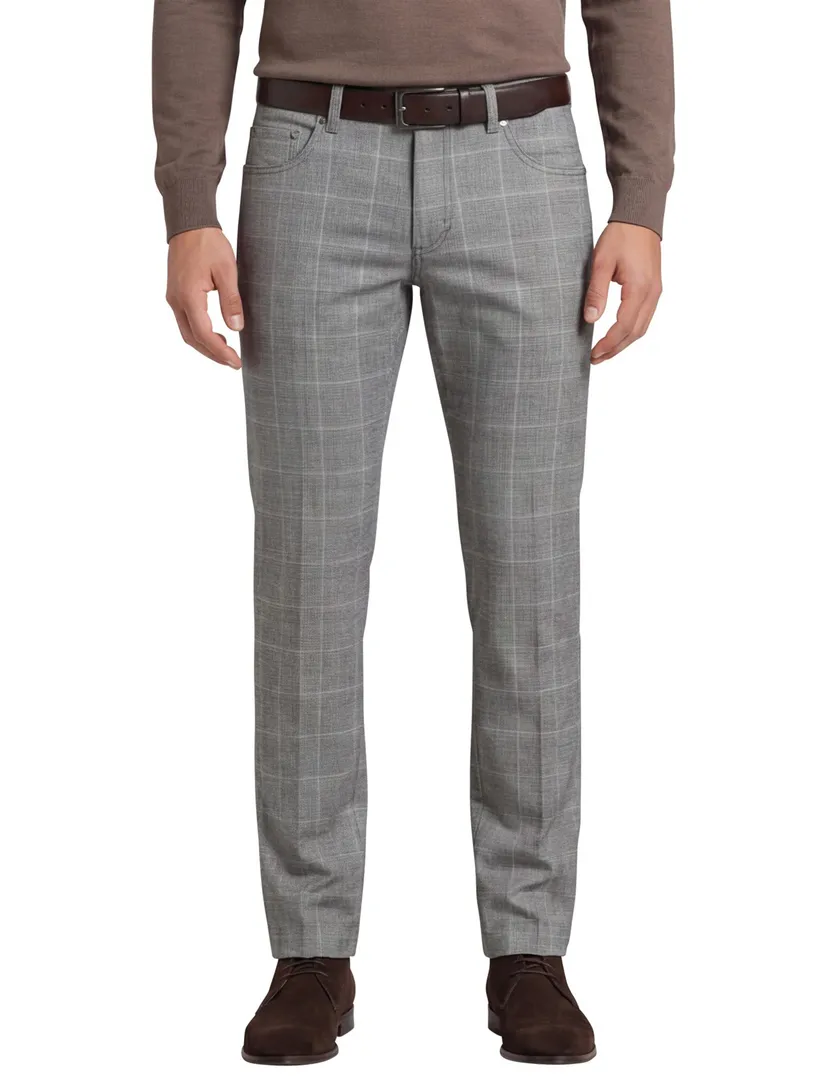 Gardeur katoenen pantalon grijs geruit