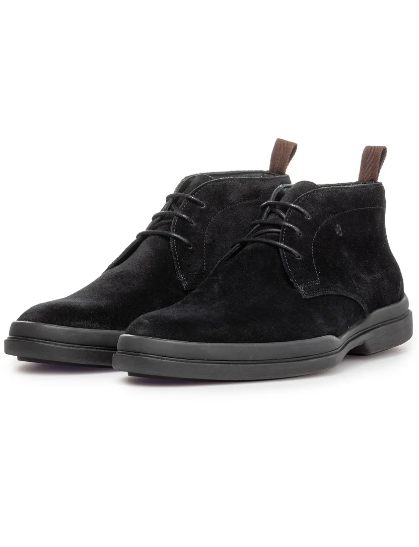 Floris van Bommel hoge veterschoen suede zwart effen