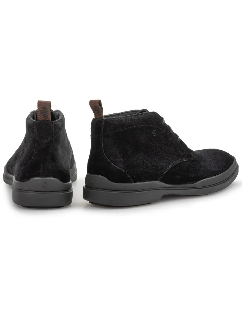 Floris van Bommel hoge veterschoen suede zwart effen