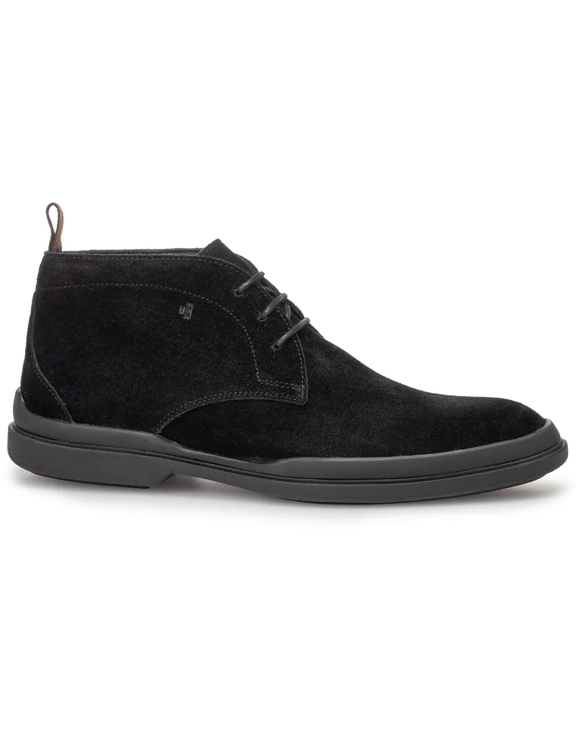 Floris van Bommel hoge veterschoen suede zwart effen