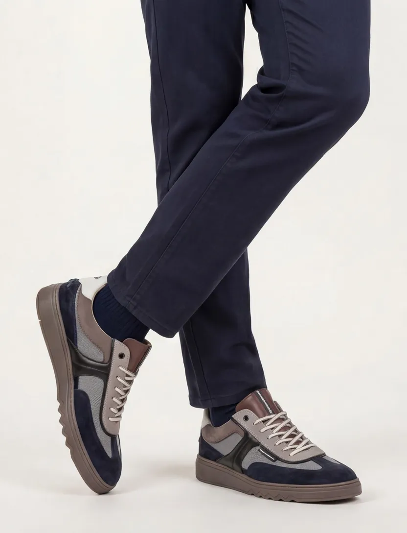 Donkerblauwe geprinte sneaker suede Floris van Bommel