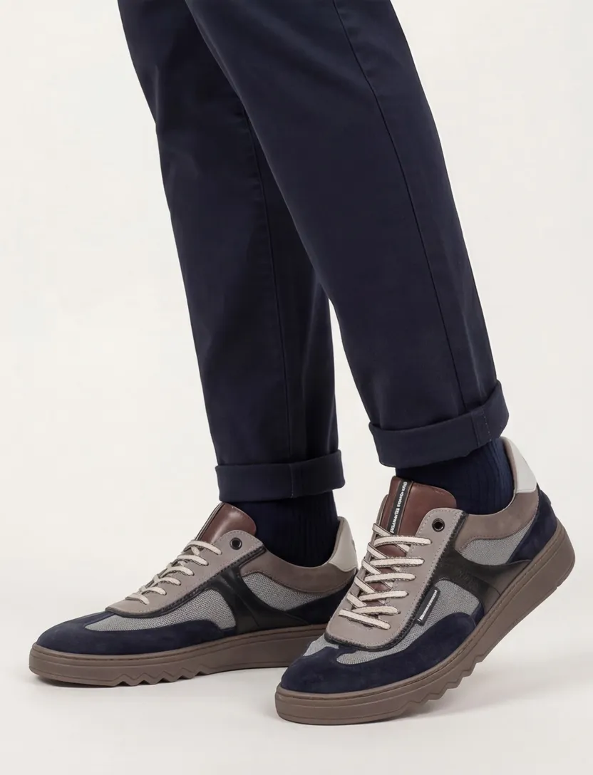 Donkerblauwe geprinte sneaker suede Floris van Bommel