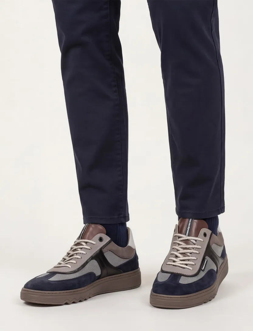 Donkerblauwe geprinte sneaker suede Floris van Bommel