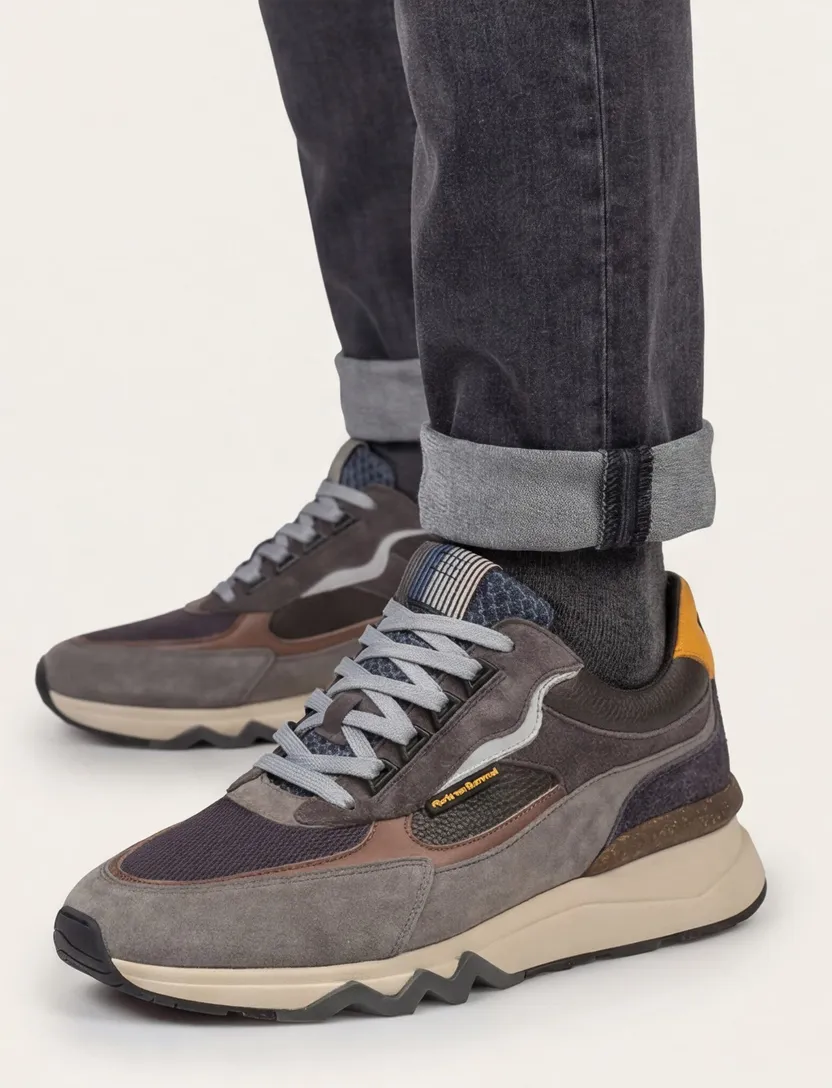 Floris van Bommel sneaker suede grijs effen