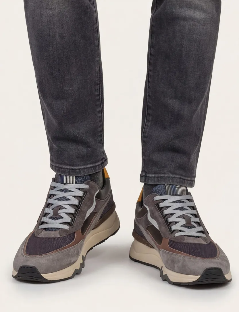 Floris van Bommel sneaker suede grijs effen