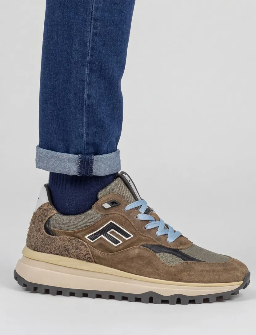 Sneaker Van Bommel De Gripper bruin blauwe veter