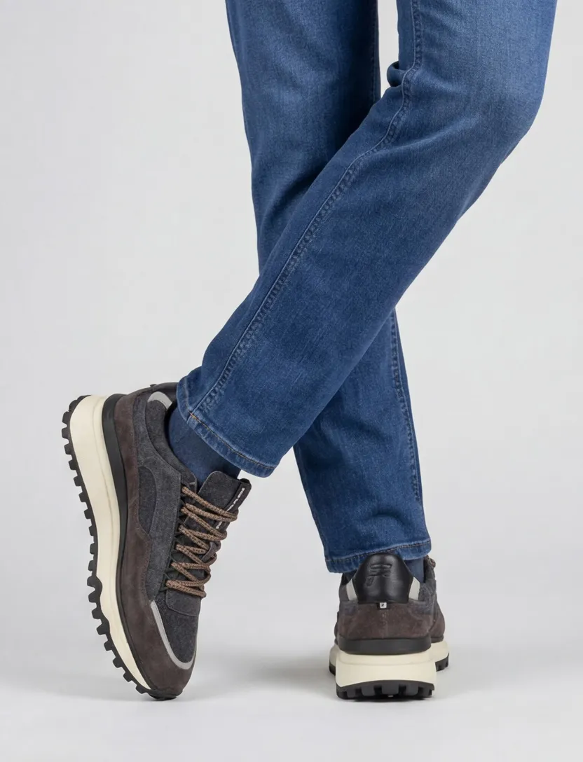 Sneaker Floris van Bommel veters grijs bruin