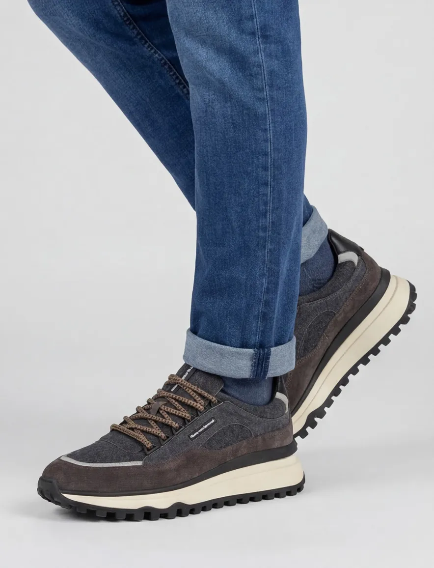 Floris van Bommel sneakers grijs bruin veters