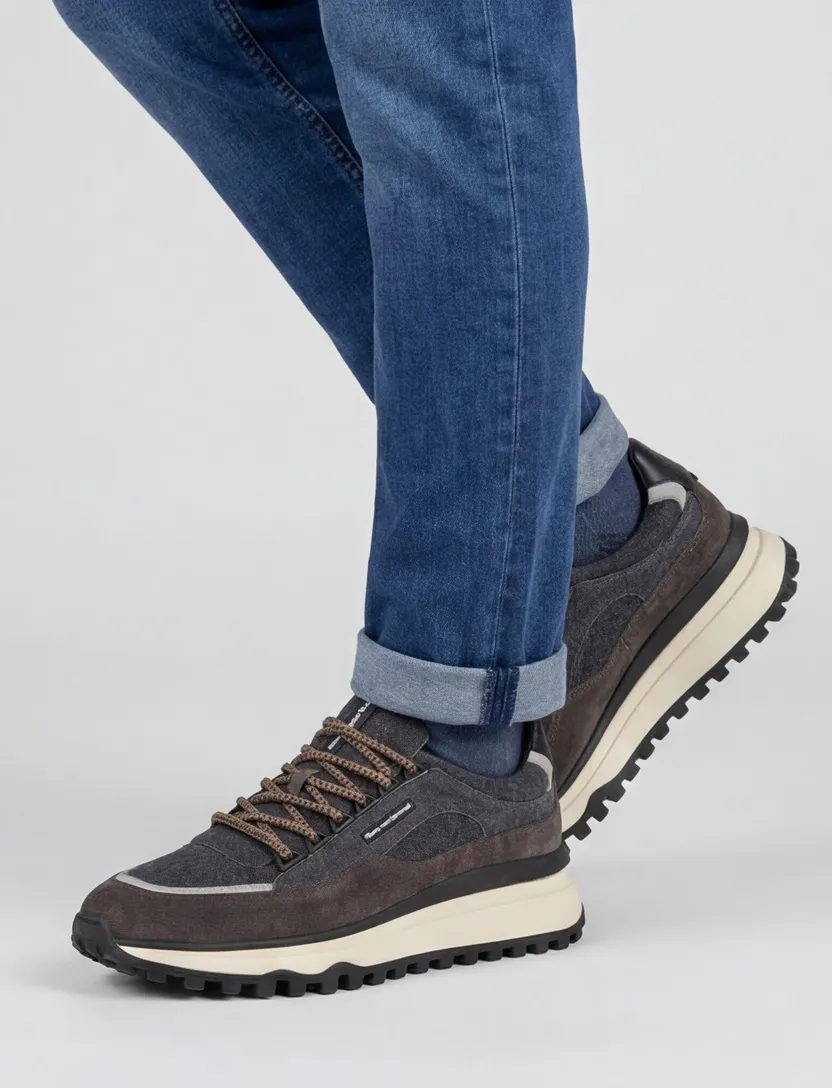 Sneaker Floris van Bommel veters grijs bruin
