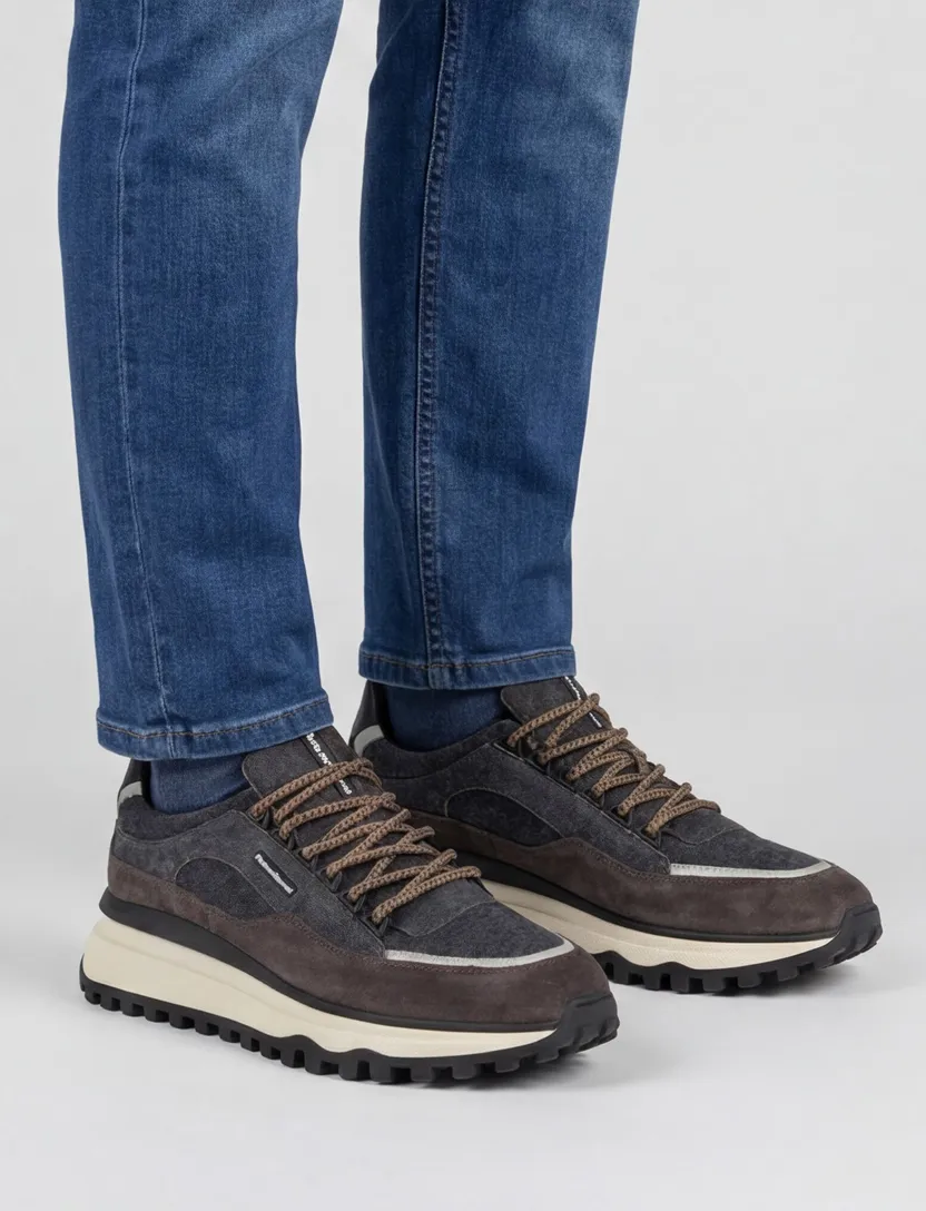 Sneaker Floris van Bommel veters grijs bruin