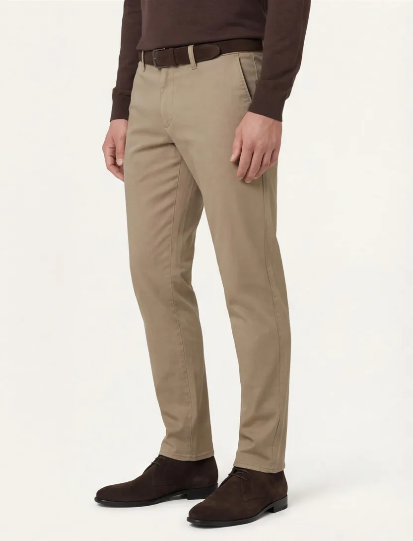 Brax Fabio pantalon effen camel katoen wijde fit
