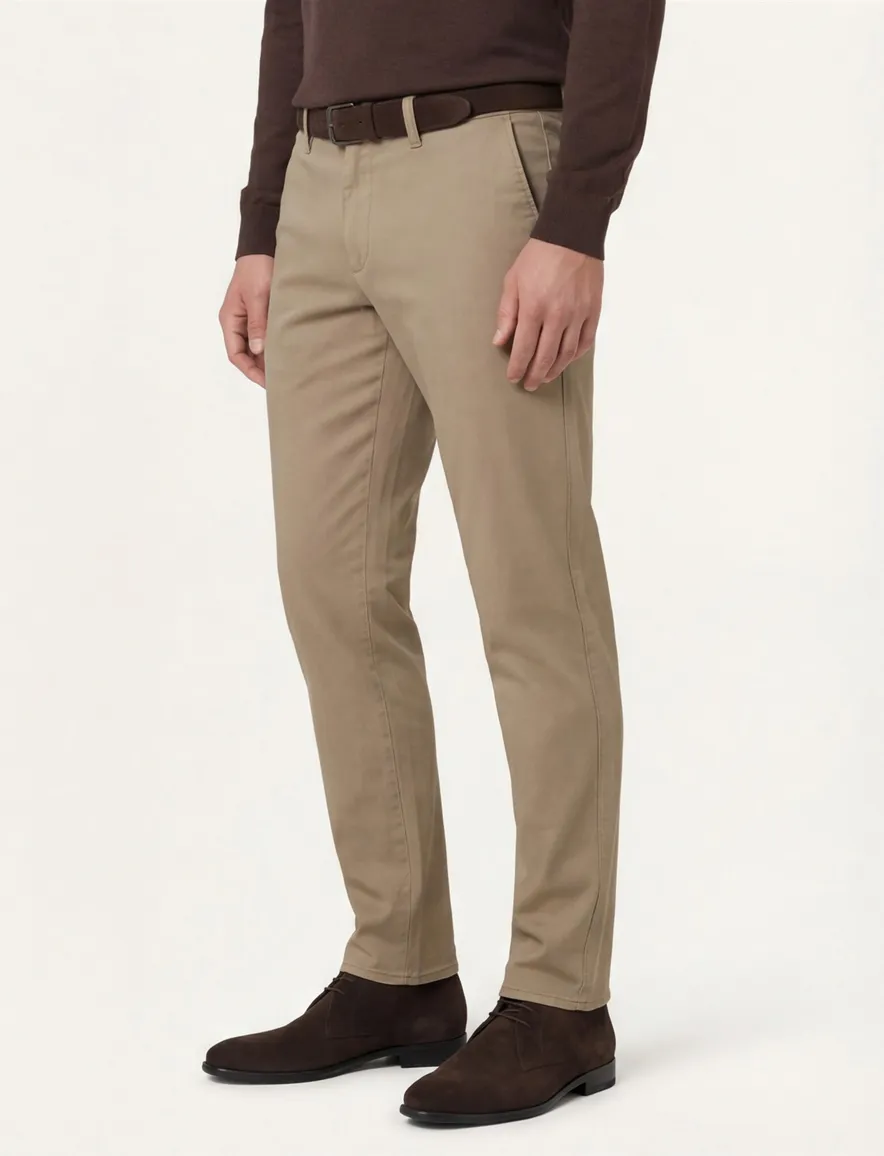 Brax Fabio pantalon effen camel wijde fit katoen