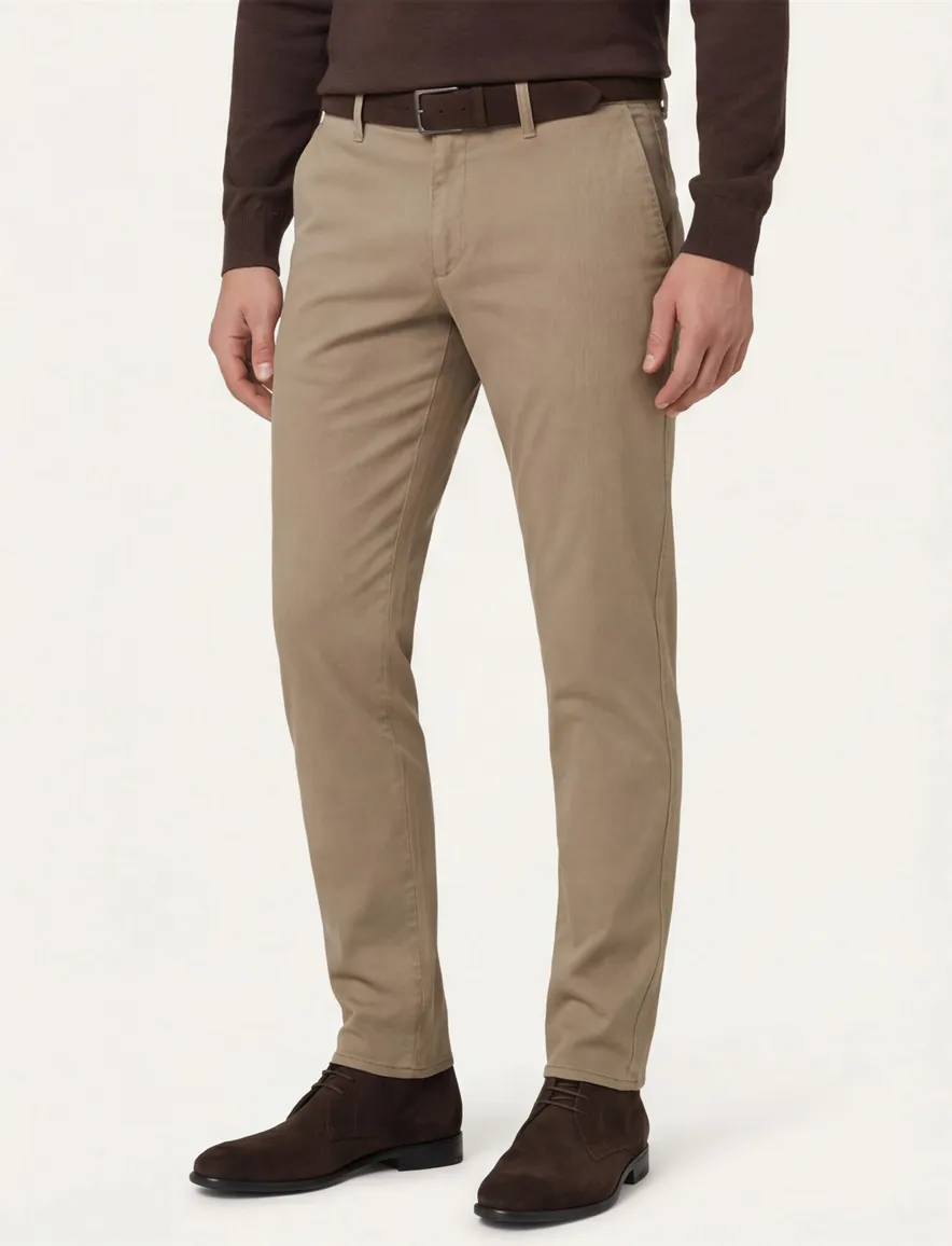 Brax Fabio pantalon effen camel wijde fit katoen